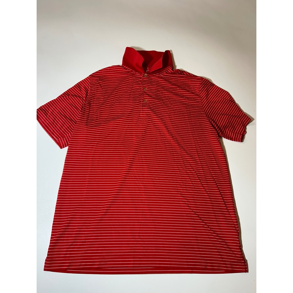Nike Golf Polo Men's Large Red Striped Tour Performance Dri-FIT Short Sleeve